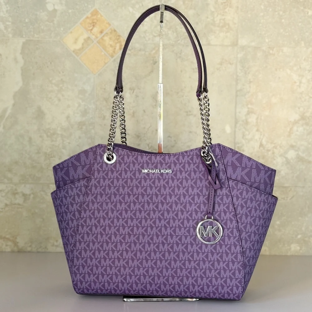 Michael Kors Jet Set Travel LG Shoulder Chain Tote Bag MK Dark Purple - Picture 4 of 14